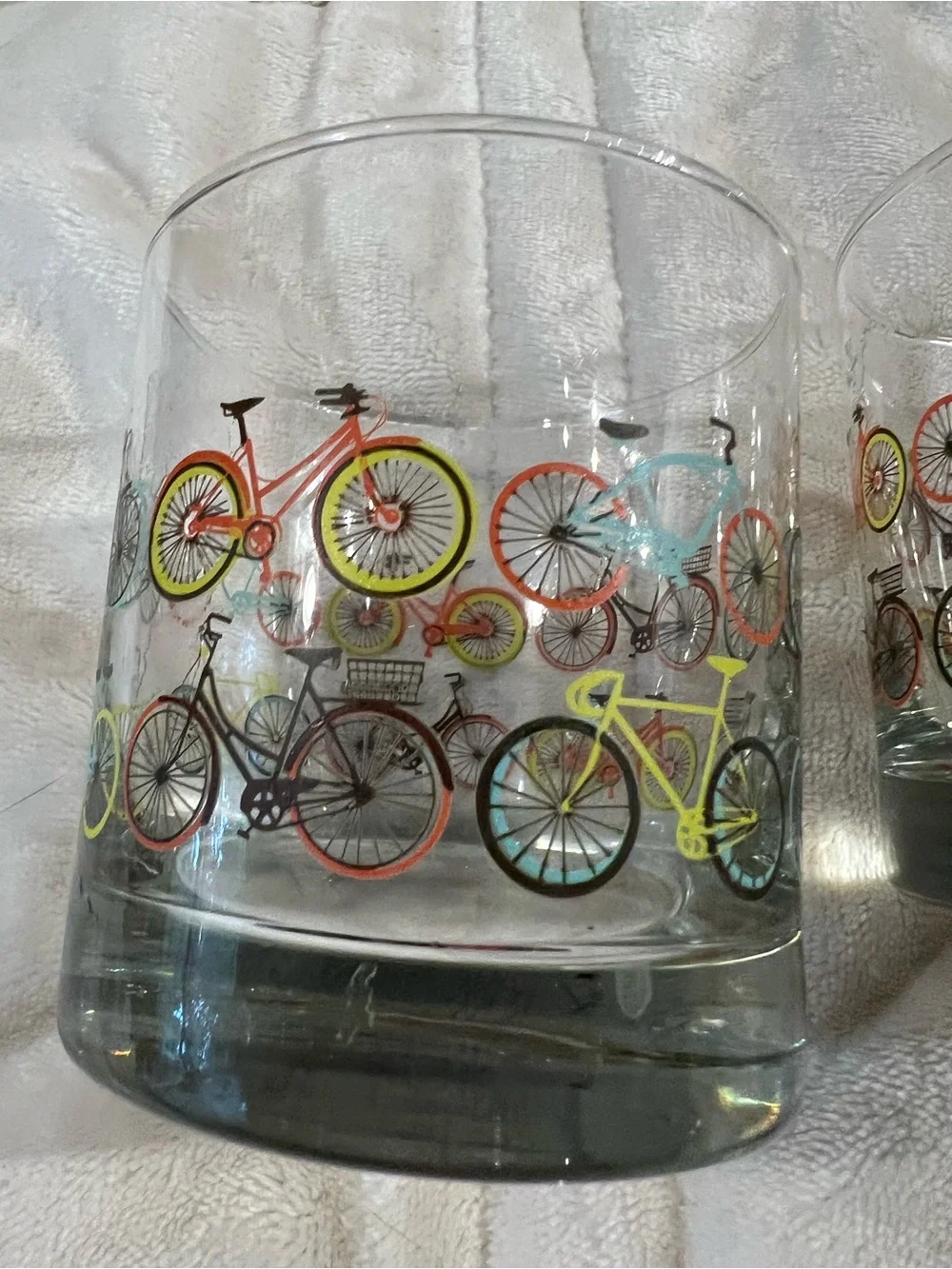 Set of 2 Bicycle Print Rocks Glasses Colorful Bike Lowball Whiskey Tumblers